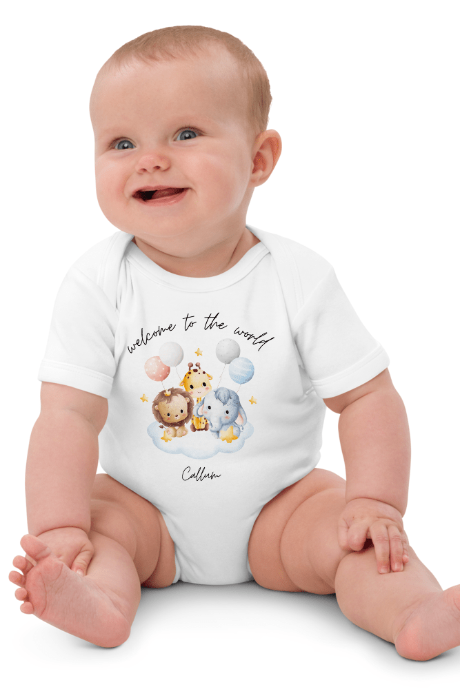 Welcome to the World Safari Balloons (Personalised Name Bodysuit) - Cozy Crew Club