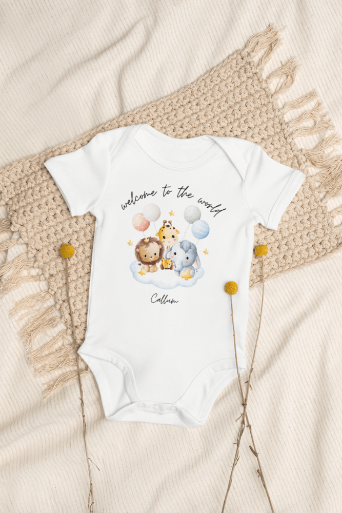 Welcome to the World Safari Balloons (Personalised Name Bodysuit) - Cozy Crew Club