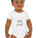 Hello World Bodysuit White 100% Cotton - Cozy Crew Club