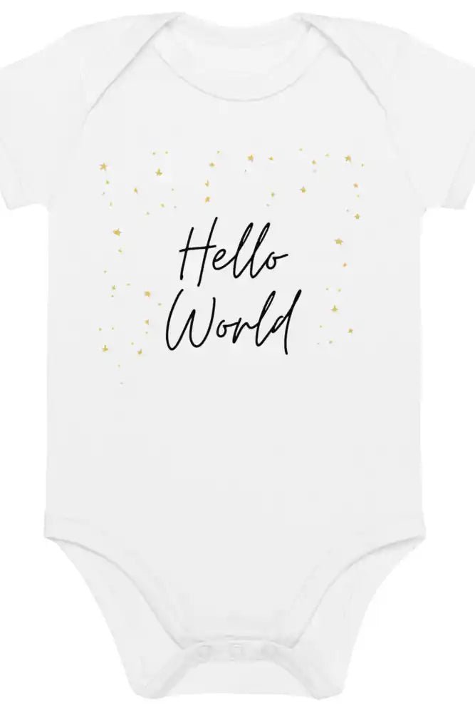 Hello World Bodysuit White 100% Cotton - Cozy Crew Club