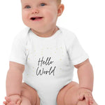Hello World Bodysuit White 100% Cotton - Cozy Crew Club