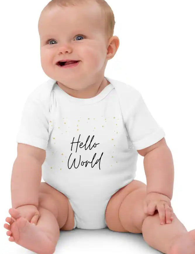 Hello World Bodysuit White 100% Cotton - Cozy Crew Club