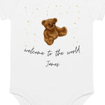 Welcome to the World (Personalised Name Bear Bodysuit) - Cozy Crew Club