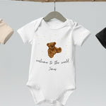 Welcome to the World (Personalised Name Bear Bodysuit) - Cozy Crew Club