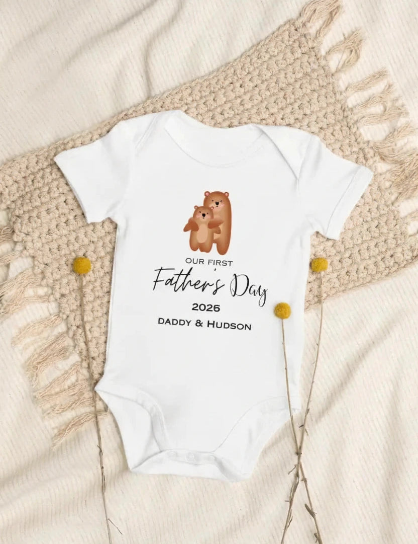 Our First Father's Day (Personalised Bear Bodysuit) - Cozy Crew Club
