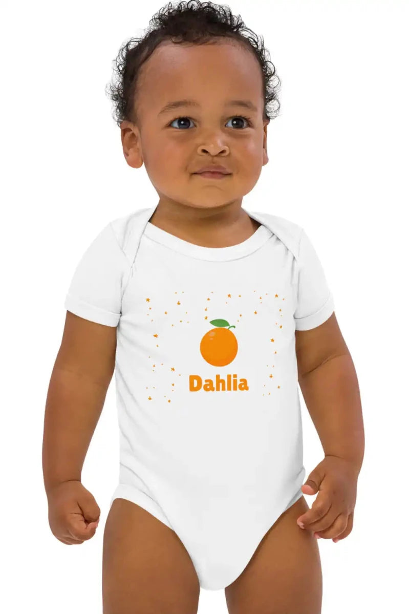 Orange Personalised Bodysuit in White - Cozy Crew Club