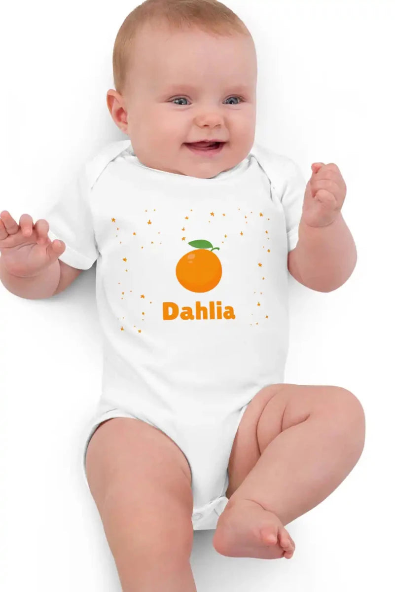 Orange Personalised Bodysuit in White - Cozy Crew Club