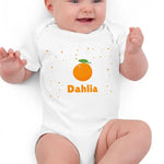 Orange Personalised Bodysuit in White - Cozy Crew Club