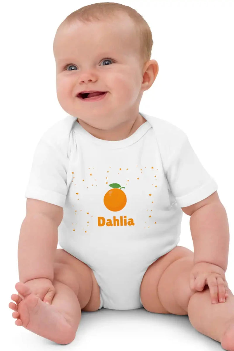 Orange Personalised Bodysuit in White - Cozy Crew Club