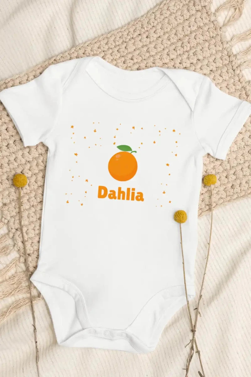 Orange Personalised Bodysuit in White - Cozy Crew Club