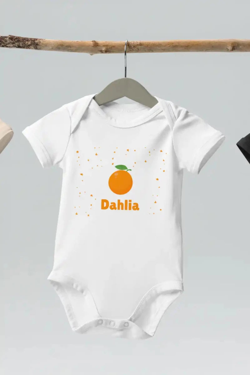 Orange Personalised Bodysuit in White - Cozy Crew Club