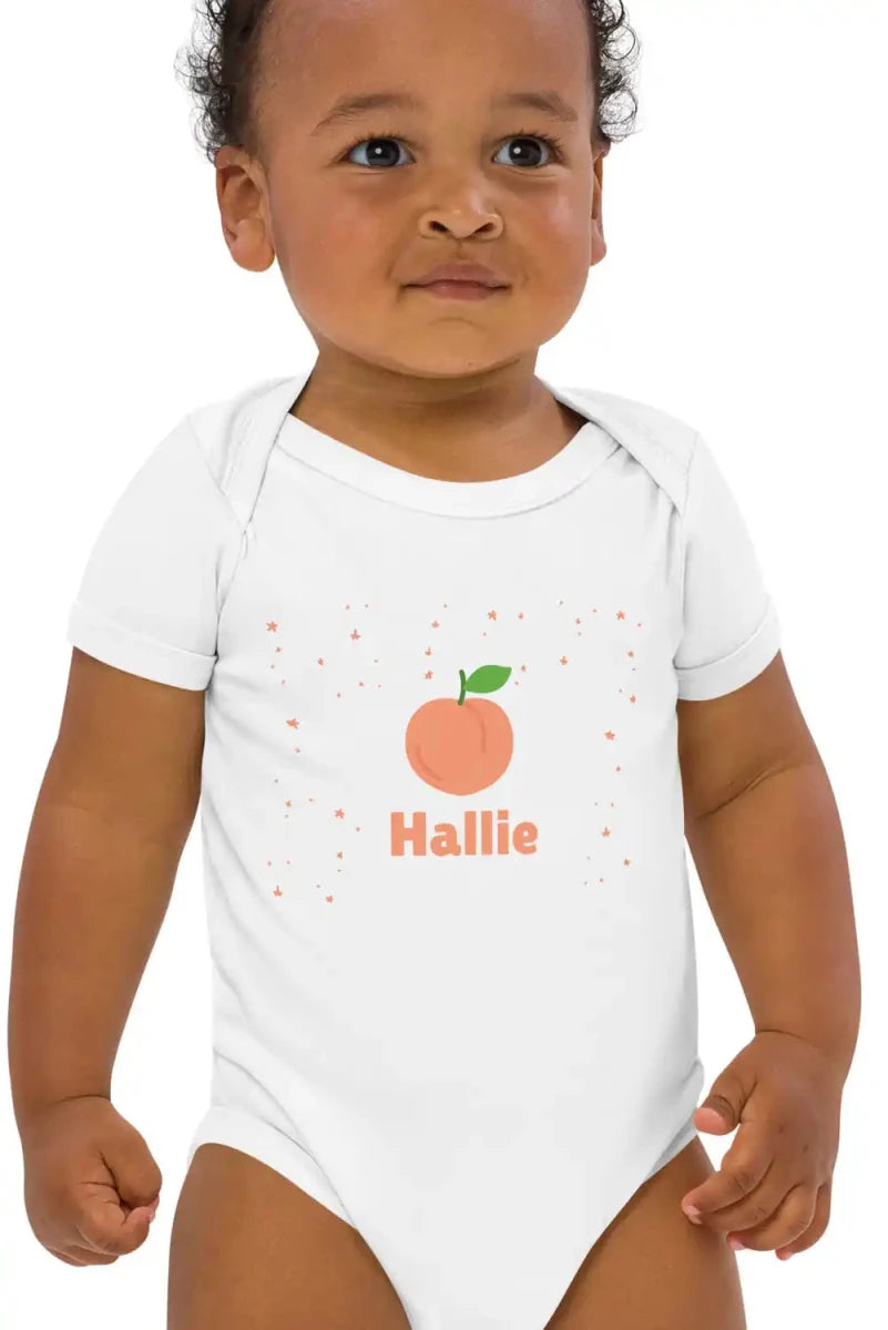 Peach Personalised Bodysuit in White - Cozy Crew Club