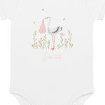 Stork Baby Girl Due Bodysuit White - Cozy Crew Club