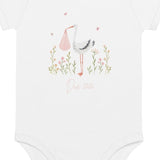 Stork Baby Girl Due Bodysuit White - Cozy Crew Club