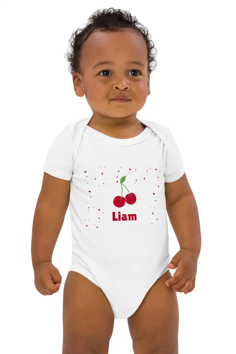 Cherry Personalised Bodysuit in White - Cozy Crew Club