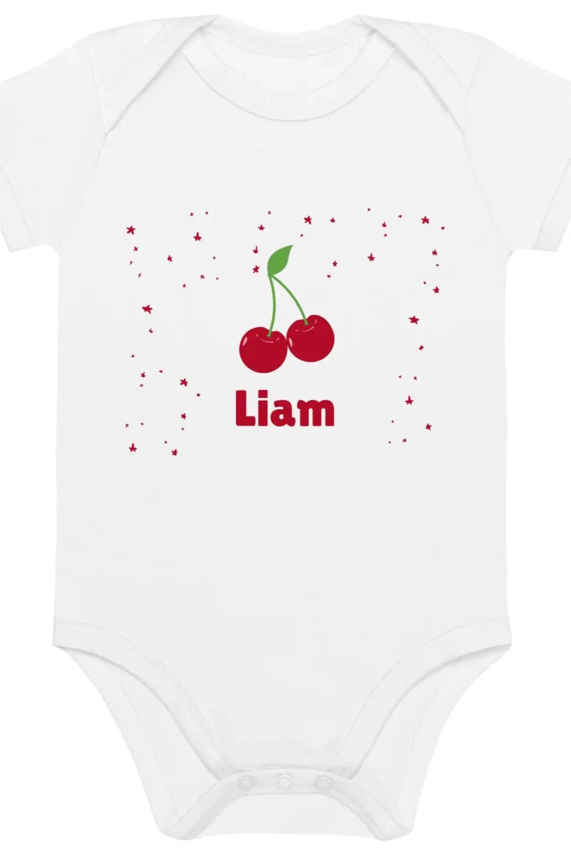 Cherry Personalised Bodysuit in White - Cozy Crew Club