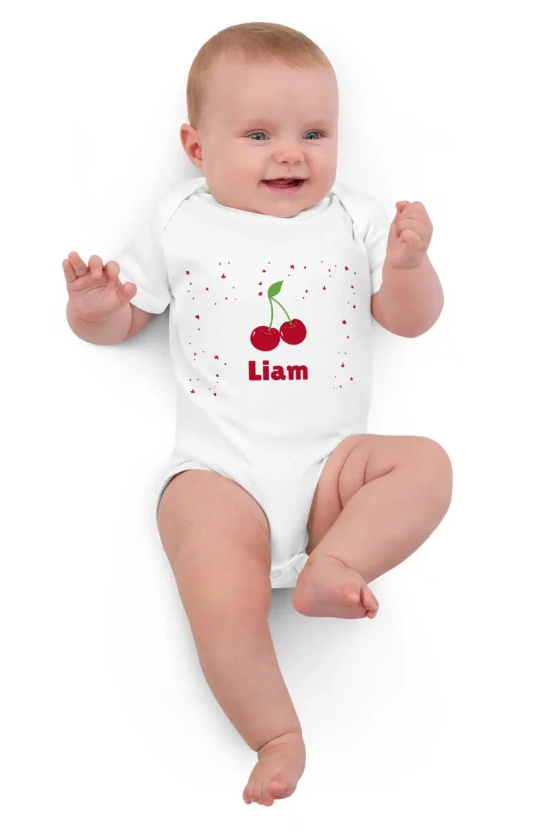 Cherry Personalised Bodysuit in White - Cozy Crew Club