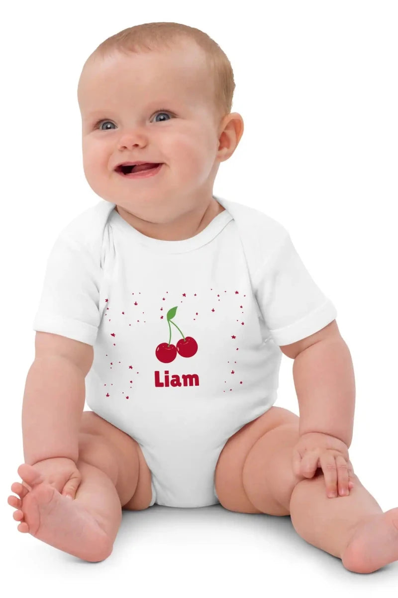 Cherry Personalised Bodysuit in White - Cozy Crew Club
