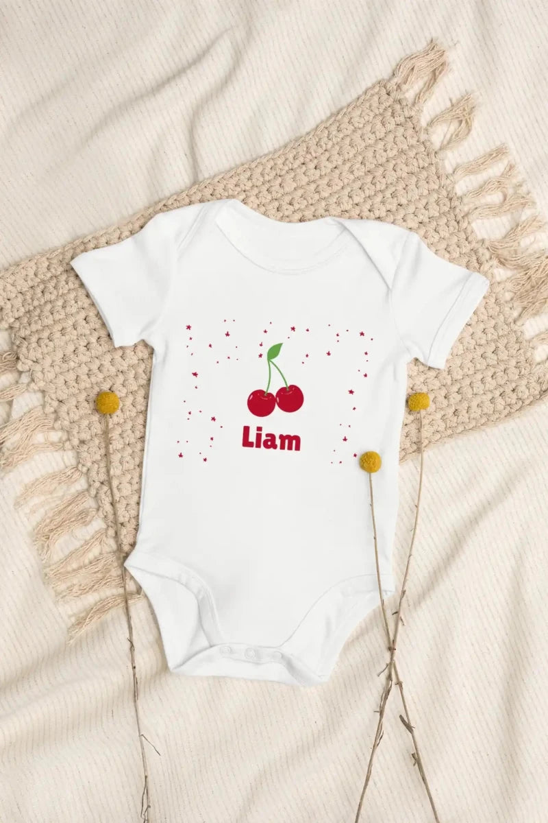 Cherry Personalised Bodysuit in White - Cozy Crew Club