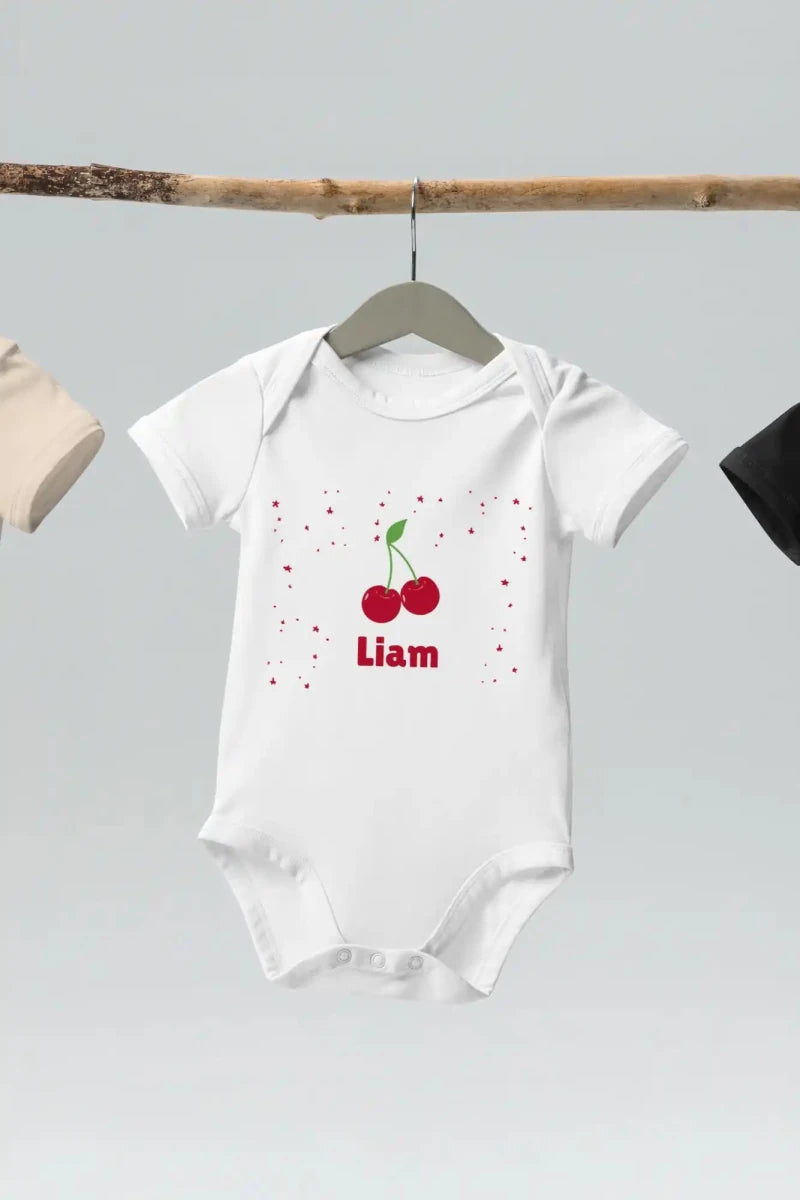 Cherry Personalised Bodysuit in White - Cozy Crew Club