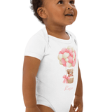 Personalised Name Bear Pink Hot Air Baloon Bodysuit - Cozy Crew Club
