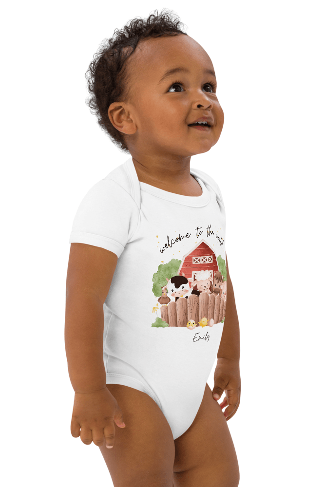 Welcome to the World Farm Animals (Personalised Name Bodysuit) - Cozy Crew Club