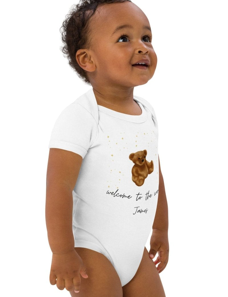 Welcome to the World (Personalised Name Bear Bodysuit) - Cozy Crew Club