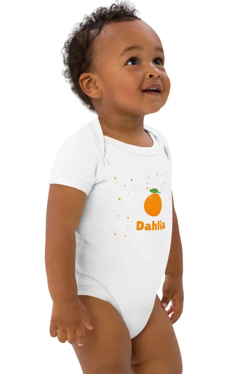 Orange Personalised Bodysuit in White - Cozy Crew Club