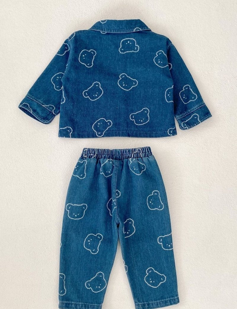 Baby Embroidered Bear Denim Two-Piece Set - Cozy Crew Club