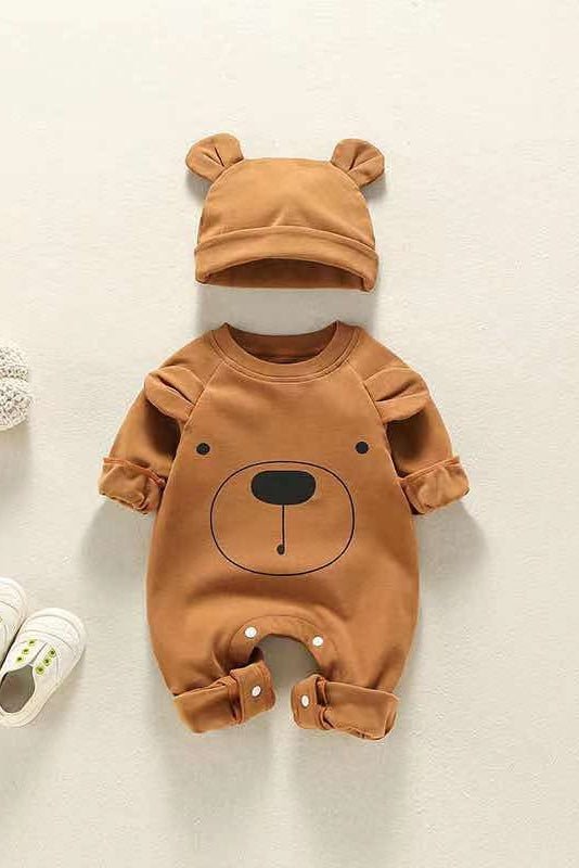 Bear Patch Romper Hat Brown or