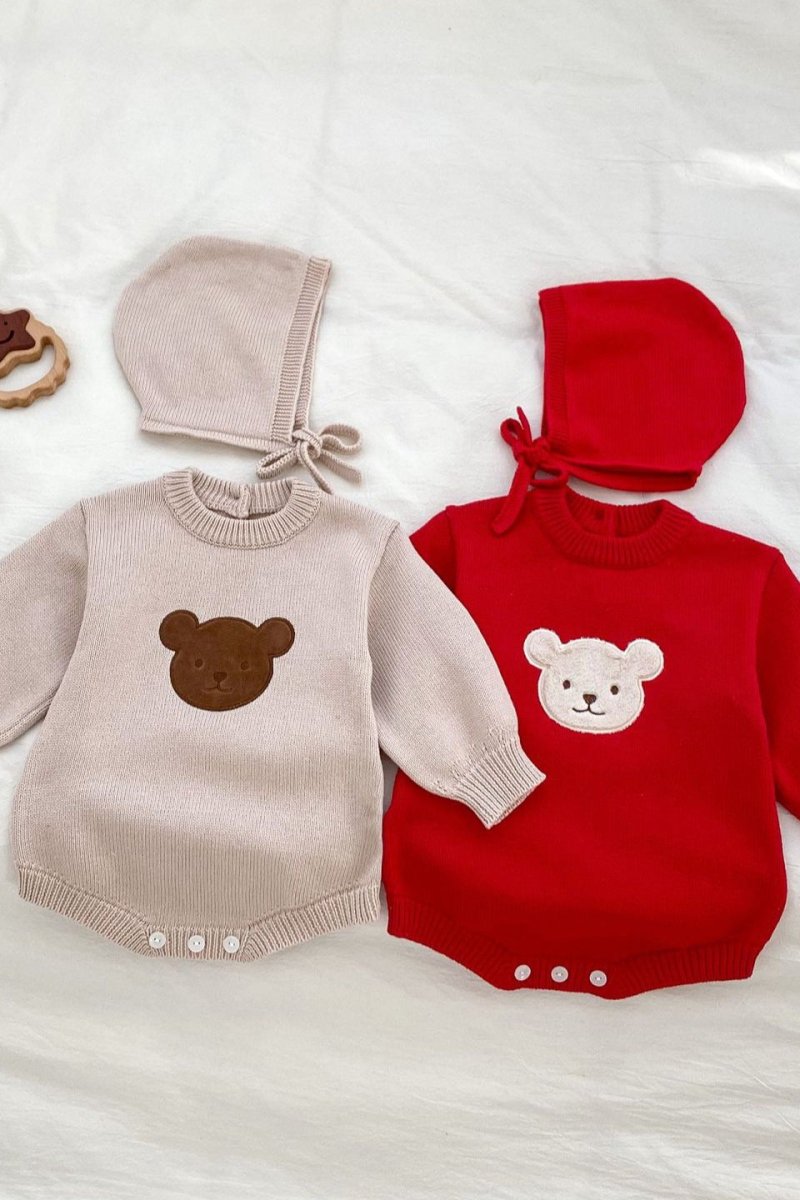 Winter Bear Knitted Bodysuit or Beige