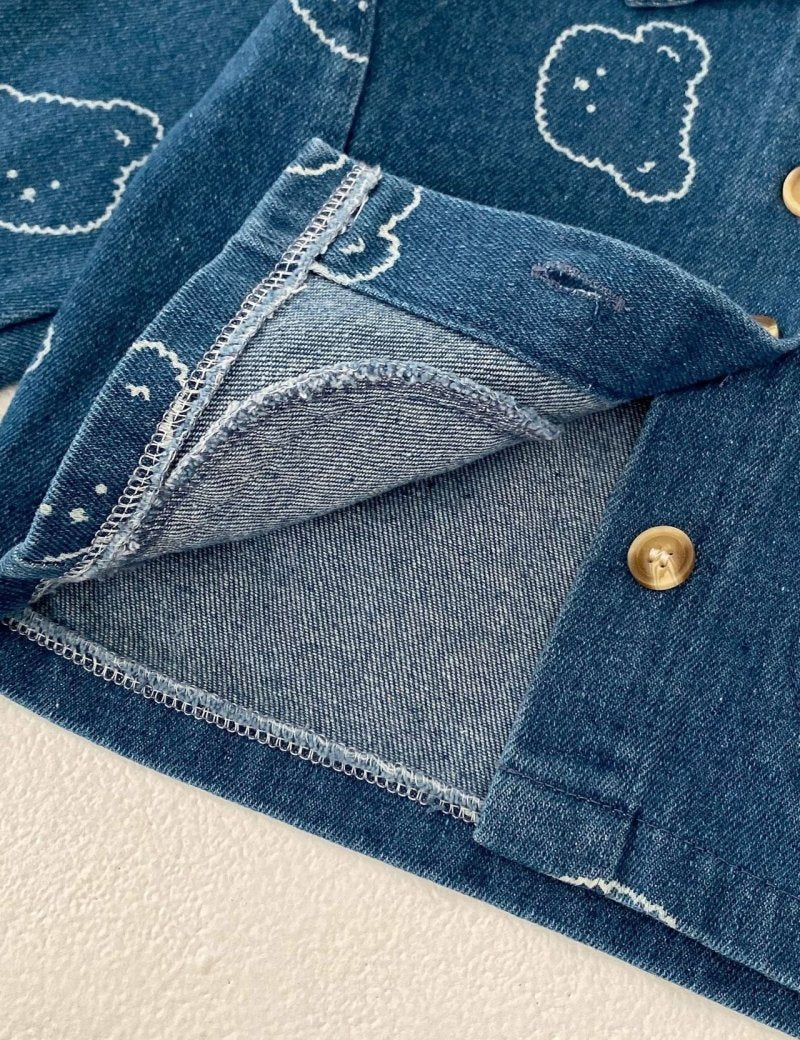 Baby Embroidered Bear Denim Two-Piece Set - Cozy Crew Club