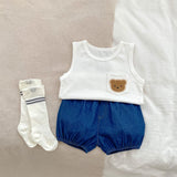 Baby Bear Patched Tops With Denim Shorts Sets