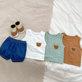 Baby Bear Patched Tops With Denim Shorts Sets