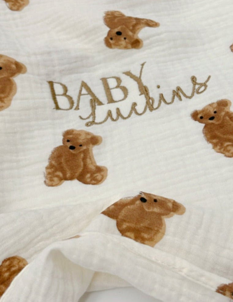 The Bear Muslin Blanket Swaddle - Cozy Crew Club
