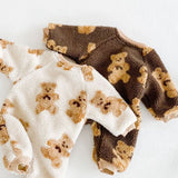 Bear Fleece Romper Cream or Brown - Cozy Crew Club
