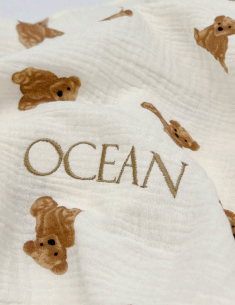 The Bear Muslin Blanket Swaddle - Cozy Crew Club