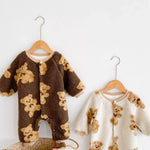 Bear Fleece Romper Cream or Brown - Cozy Crew Club