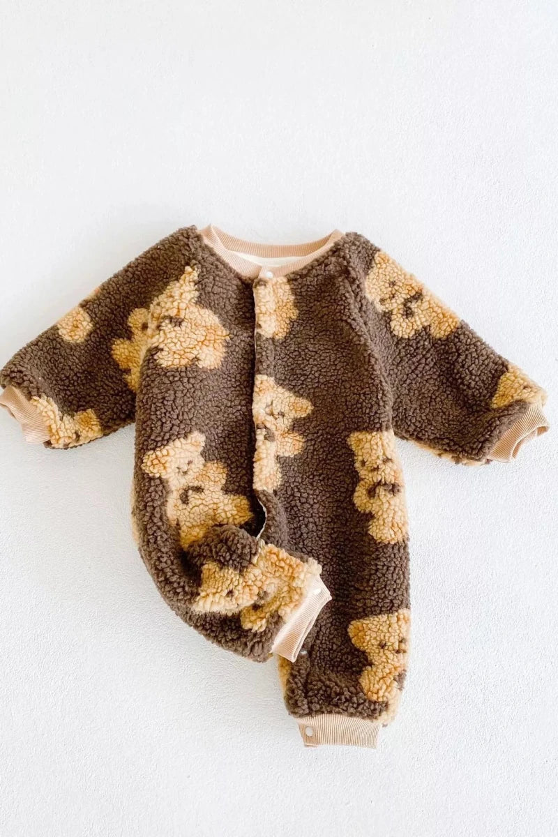 Bear Fleece Romper Cream or Brown - Cozy Crew Club