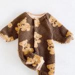 Bear Fleece Romper Cream or Brown - Cozy Crew Club