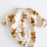 Bear Fleece Romper Cream or Brown - Cozy Crew Club