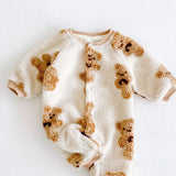 Bear Fleece Romper Cream or Brown - Cozy Crew Club