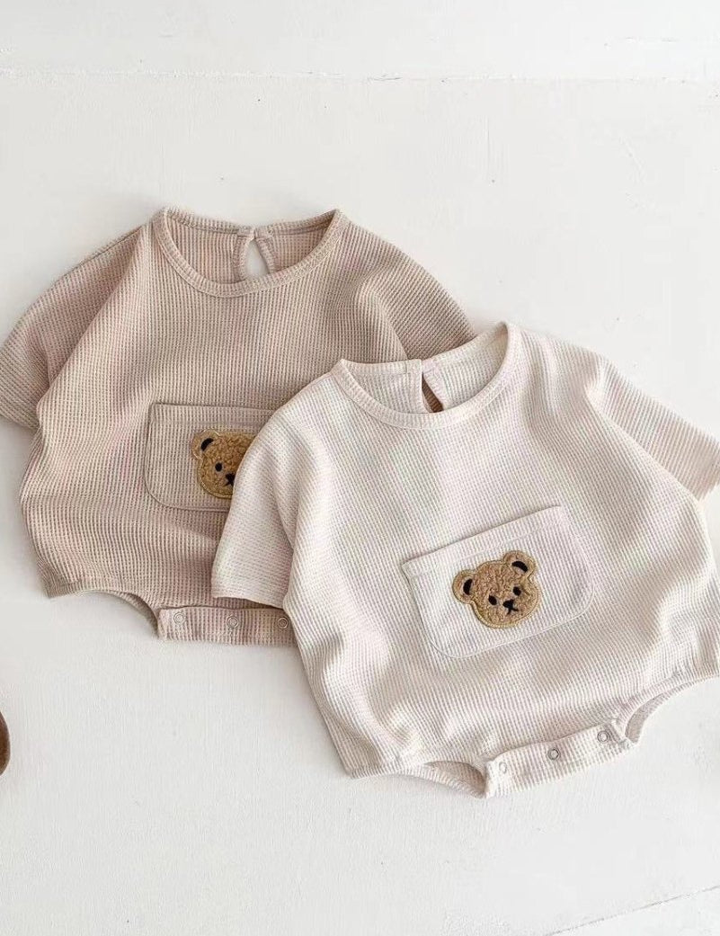 Waffle Bear Bodysuit Brown or Creme - Cozy Crew Club