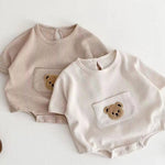 Waffle Bear Bodysuit Brown or Creme - Cozy Crew Club