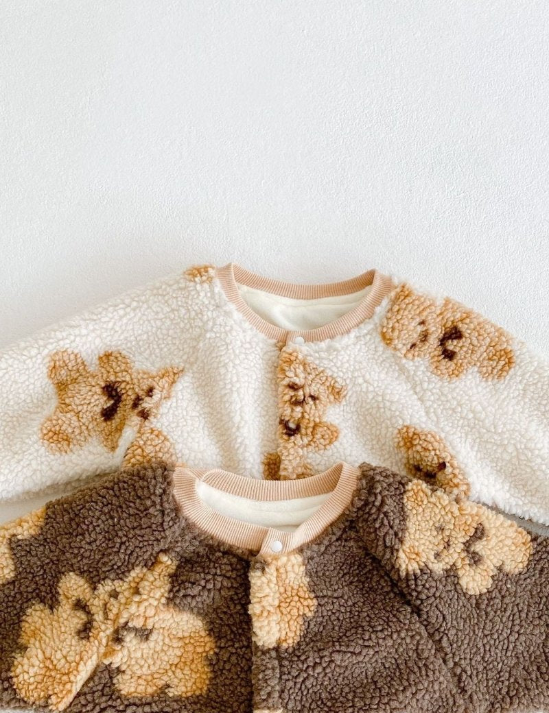 Bear Fleece Romper Cream or Brown - Cozy Crew Club