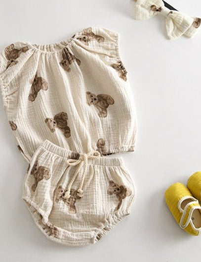 Bear 3 Piece Summer Set (T-Shirt, Shorts & Headband) - Cozy Crew Club
