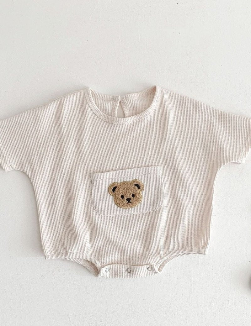 Waffle Bear Bodysuit Brown or Creme - Cozy Crew Club